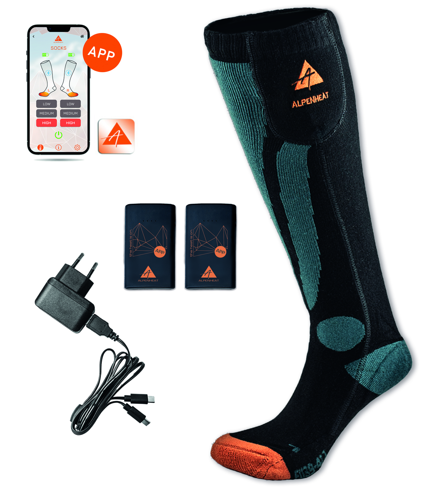 AlpenHeat AJ23 Uppvärmda Strumpor m/APP