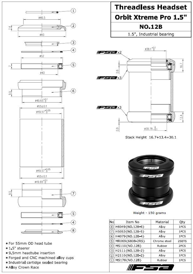 FSA Orbit Xtreme Pro A-Head Styrlager