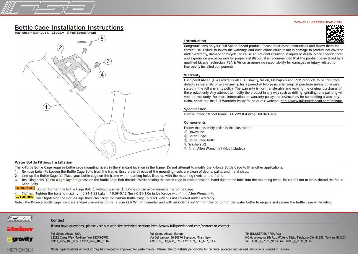 FSA SL-K Flaskställ