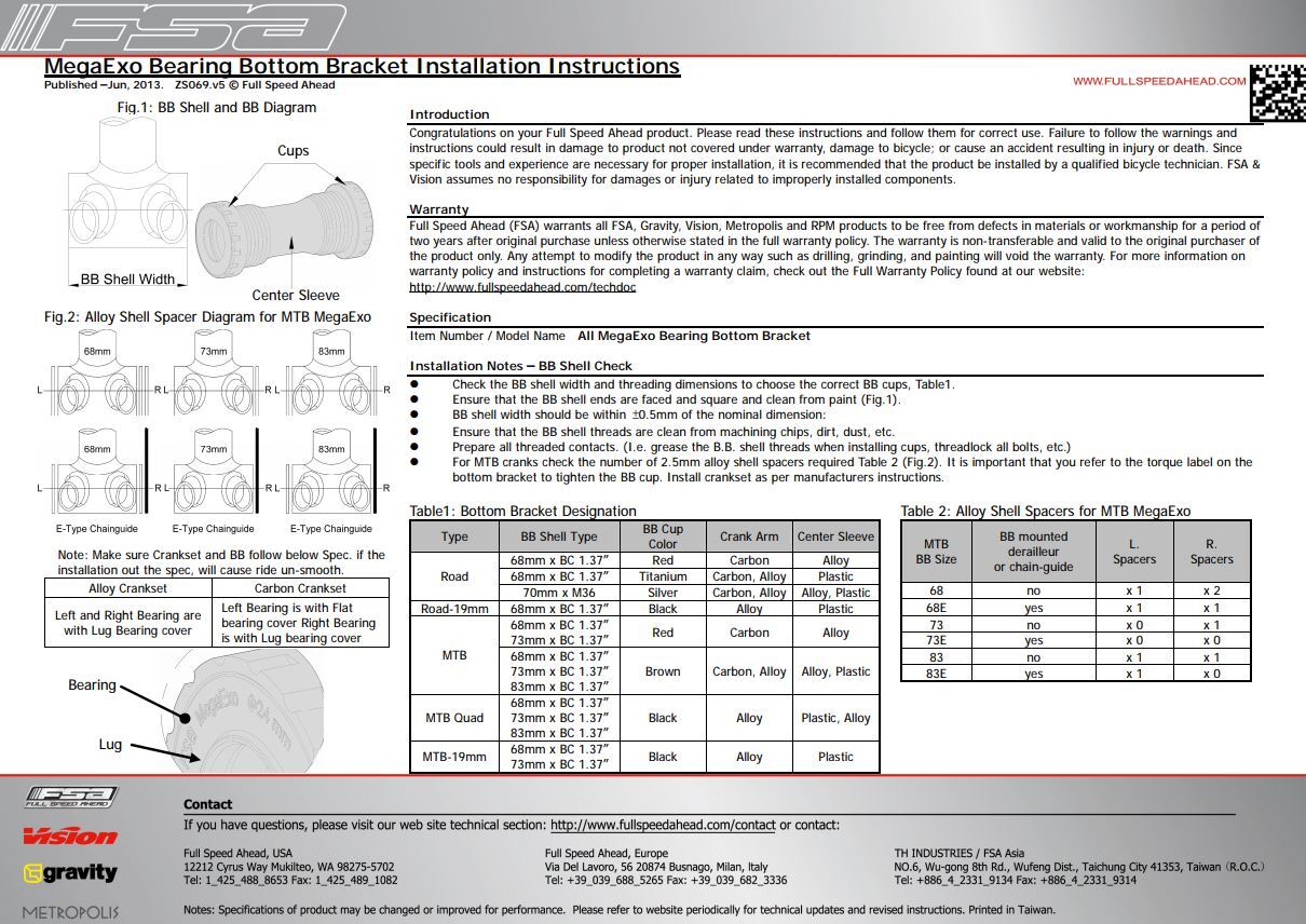 FSA SL-K MegaExo Vevlager