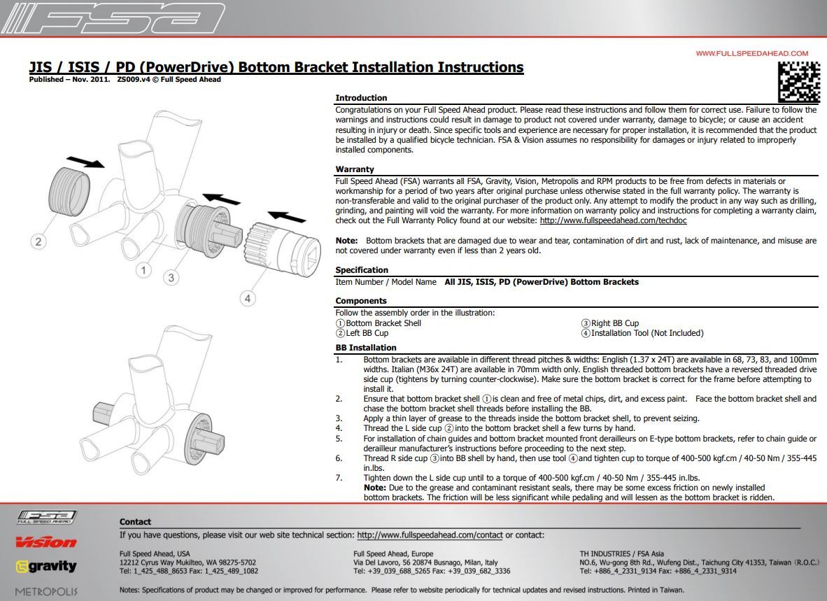 FSA Power Pro JIS Vevlager