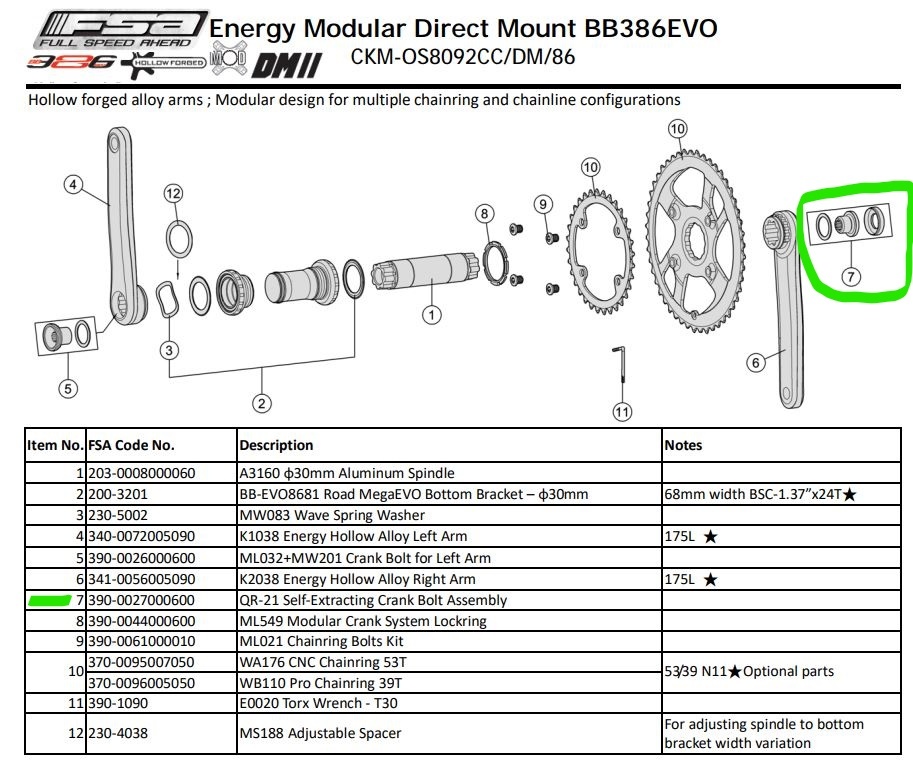 FSA QR-21 Krankbolt