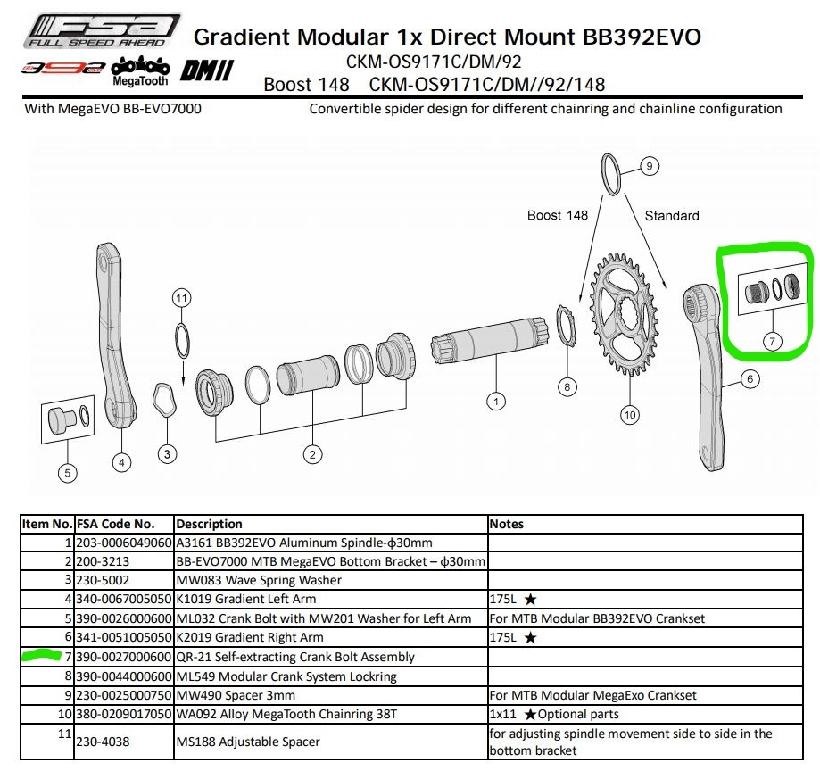 FSA QR-21 Krankbolt
