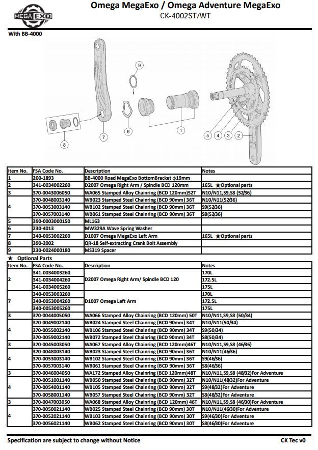 FSA Omega Adventure 46/30T Vevparti