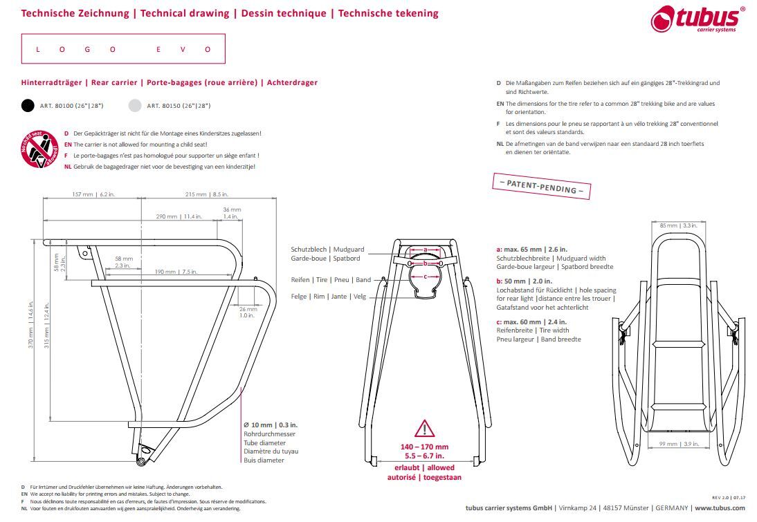 Tubus Logo EVO 26/28" Pakethållare